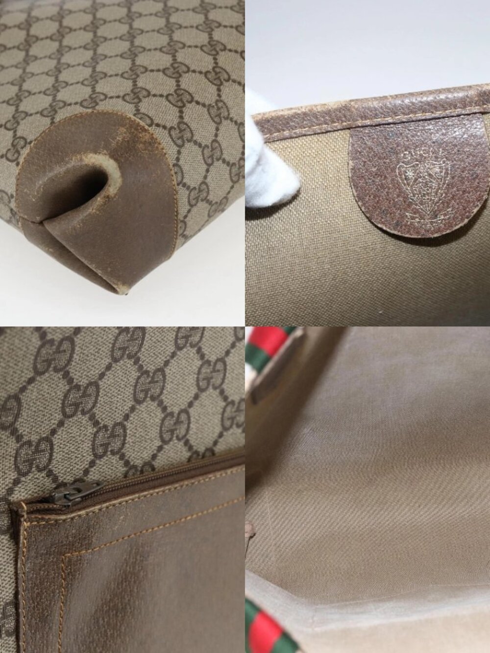GUCCI GG Supreme Web Sherry Line Tote Bag PVC Beige Red Auth ep13075 - Picture 13 of 14